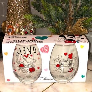 ❤️NWT❤️ Disney Mickey & Minnie Hearts Valentine Stemless Wine Glass Set